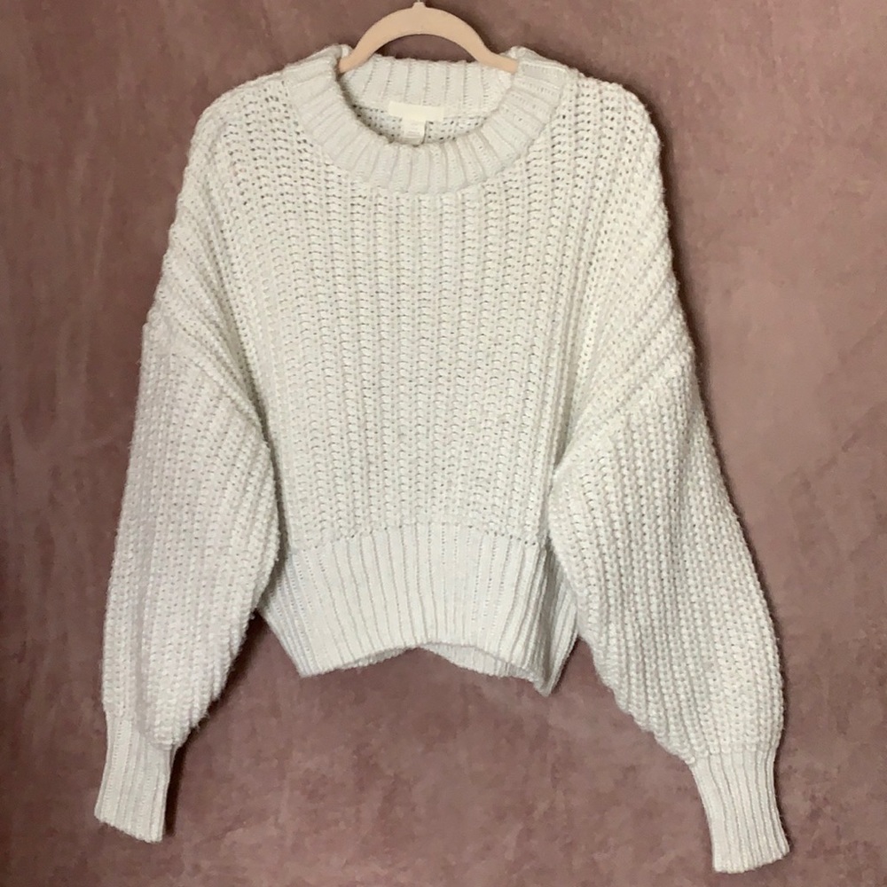 White sweater with puffy sleeves